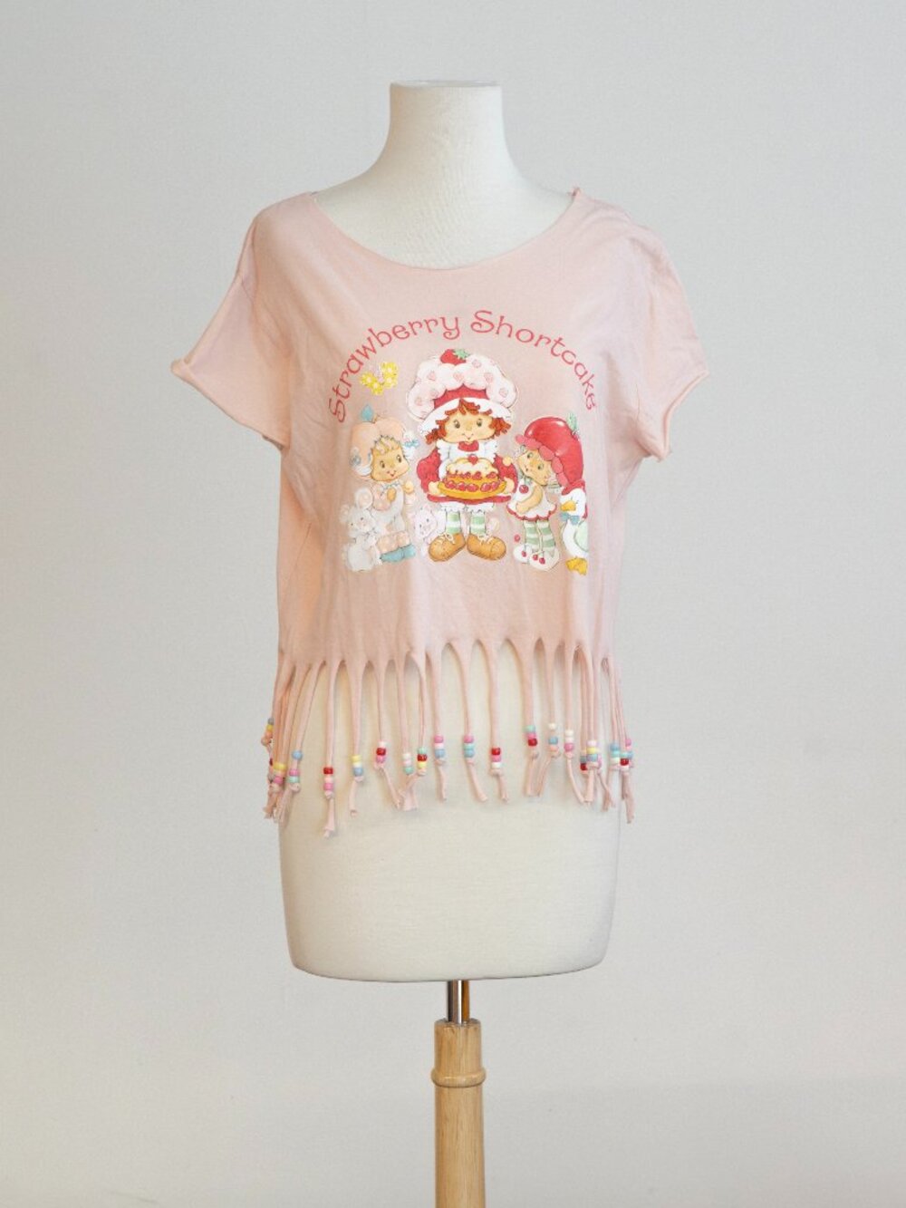 Strawberry Shortcake Retro Restyled Beaded Fringe Distressed T-Shirt Size Medium